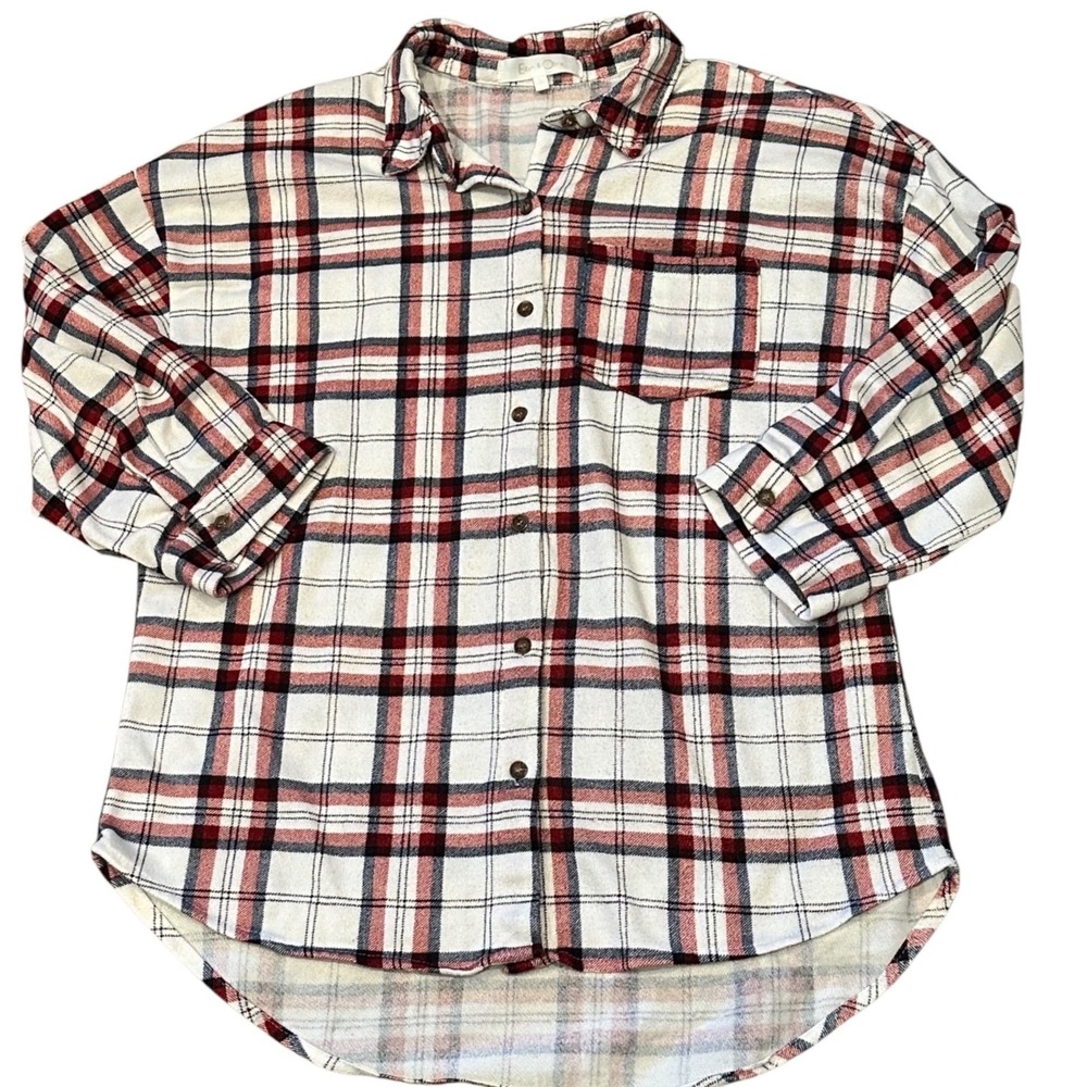 Eden & Olivia Plaid Top Womens Large Purple White Excellent Cropped Boxy Fit